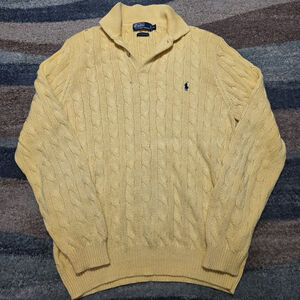 Polo Ralph Lauren Men’s XL Yellow Cable Knit Sweater Collar Pima Cotton